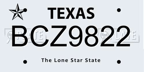 BCZ9822 Texas License Plate