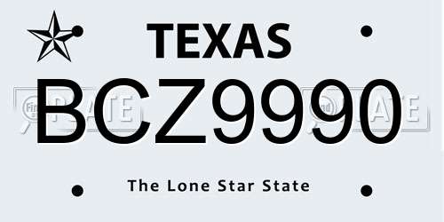 BCZ9990 Texas License Plate
