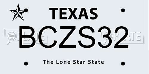 BCZS32 Texas License Plate