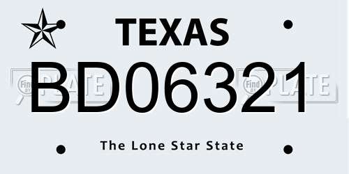 BD06321 Texas License Plate