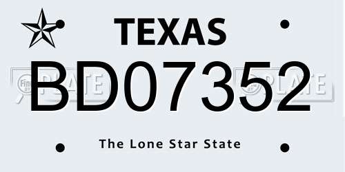 BD07352 Texas License Plate