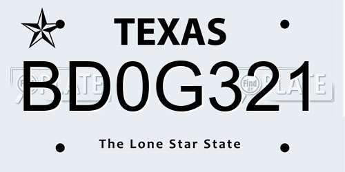 BD0G321 Texas License Plate
