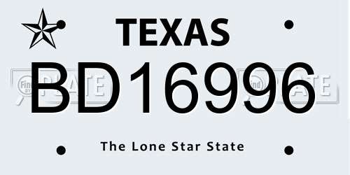 BD16996 Texas License Plate