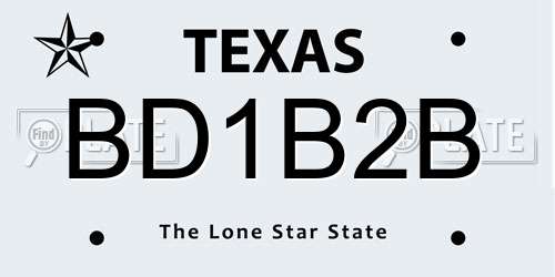 BD1B2B Texas License Plate