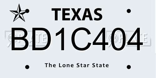 BD1C404 Texas License Plate