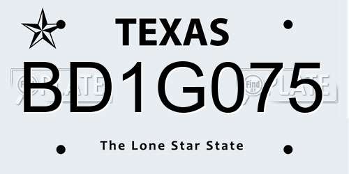 BD1G075 Texas License Plate