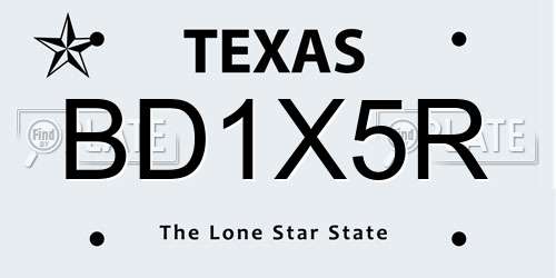 BD1X5R Texas License Plate