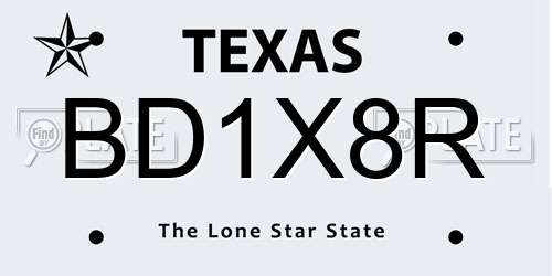 BD1X8R Texas License Plate