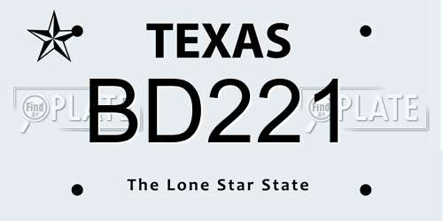 BD221 Texas License Plate