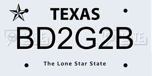 BD2G2B Texas License Plate