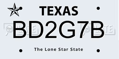 BD2G7B Texas License Plate
