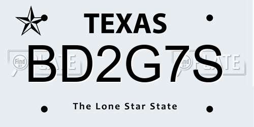 BD2G7S Texas License Plate