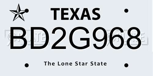 BD2G968 Texas License Plate