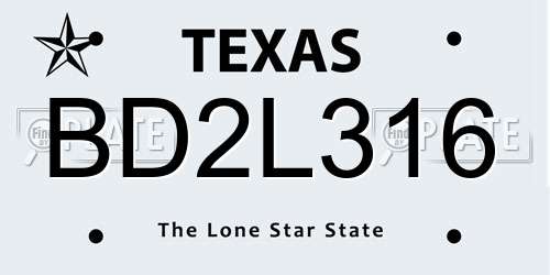 BD2L316 Texas License Plate