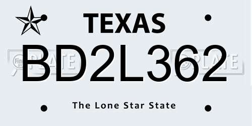 BD2L362 Texas License Plate