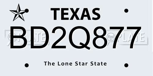 BD2Q877 Texas License Plate