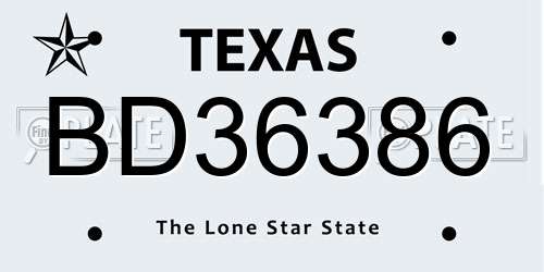 BD36386 Texas License Plate