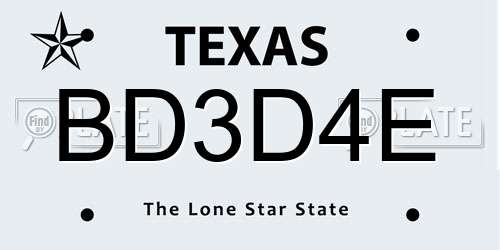 BD3D4E Texas License Plate