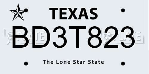 BD3T823 Texas License Plate