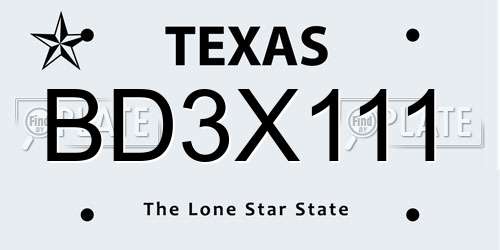 BD3X111 Texas License Plate