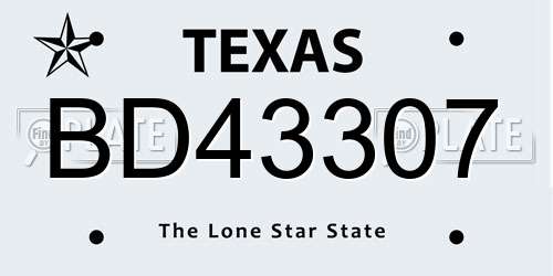 BD43307 Texas License Plate