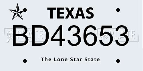 BD43653 Texas License Plate