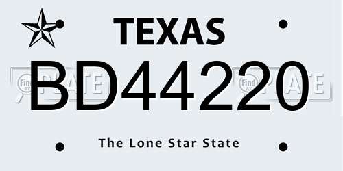 BD44220 Texas License Plate