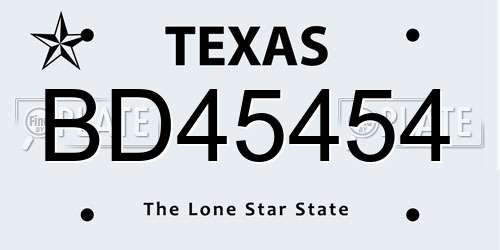 BD45454 Texas License Plate