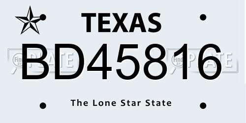 BD45816 Texas License Plate
