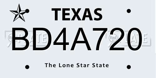 BD4A720 Texas License Plate