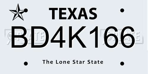 BD4K166 Texas License Plate