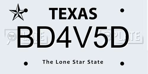 BD4V5D Texas License Plate
