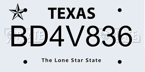 BD4V836 Texas License Plate