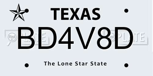 BD4V8D Texas License Plate