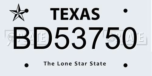 BD53750 Texas License Plate
