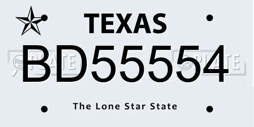 BD55554 Texas License Plate