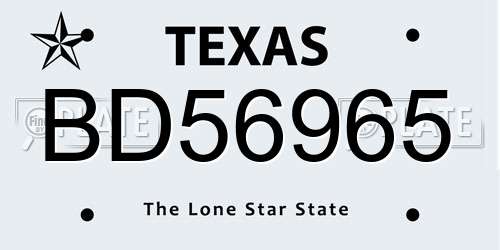 BD56965 Texas License Plate