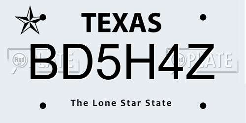 BD5H4Z Texas License Plate