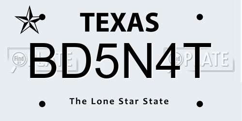 BD5N4T Texas License Plate