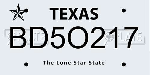 BD5O217 Texas License Plate