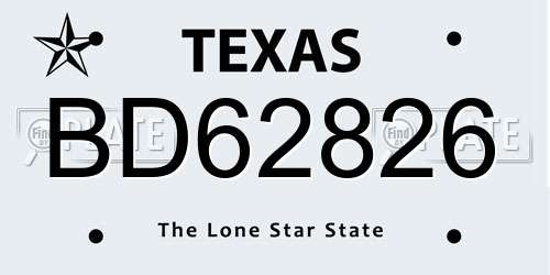BD62826 Texas License Plate