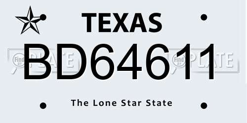 BD64611 Texas License Plate