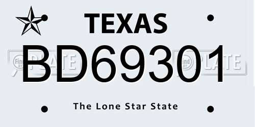 BD69301 Texas License Plate