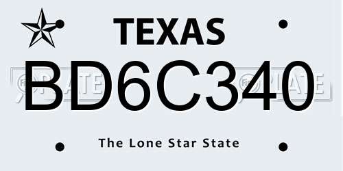 BD6C340 Texas License Plate