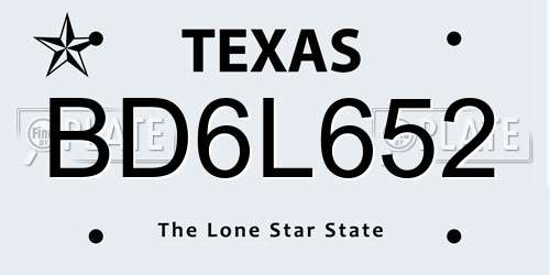BD6L652 Texas License Plate