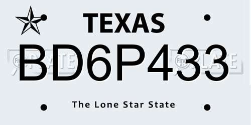 BD6P433 Texas License Plate
