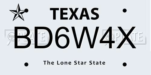 BD6W4X Texas License Plate