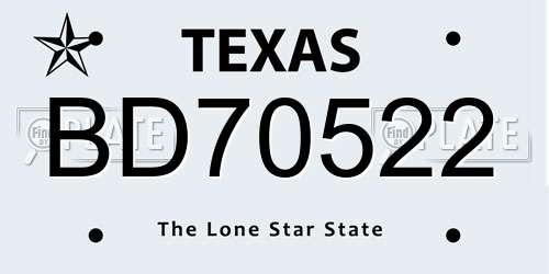 BD70522 Texas License Plate