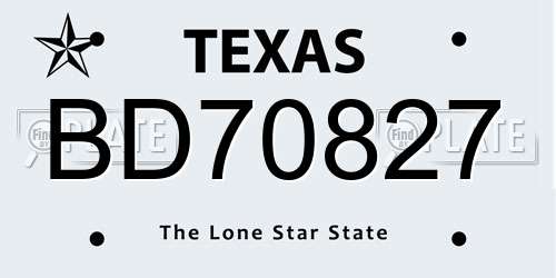 BD70827 Texas License Plate