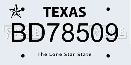 BD78509 Texas License Plate